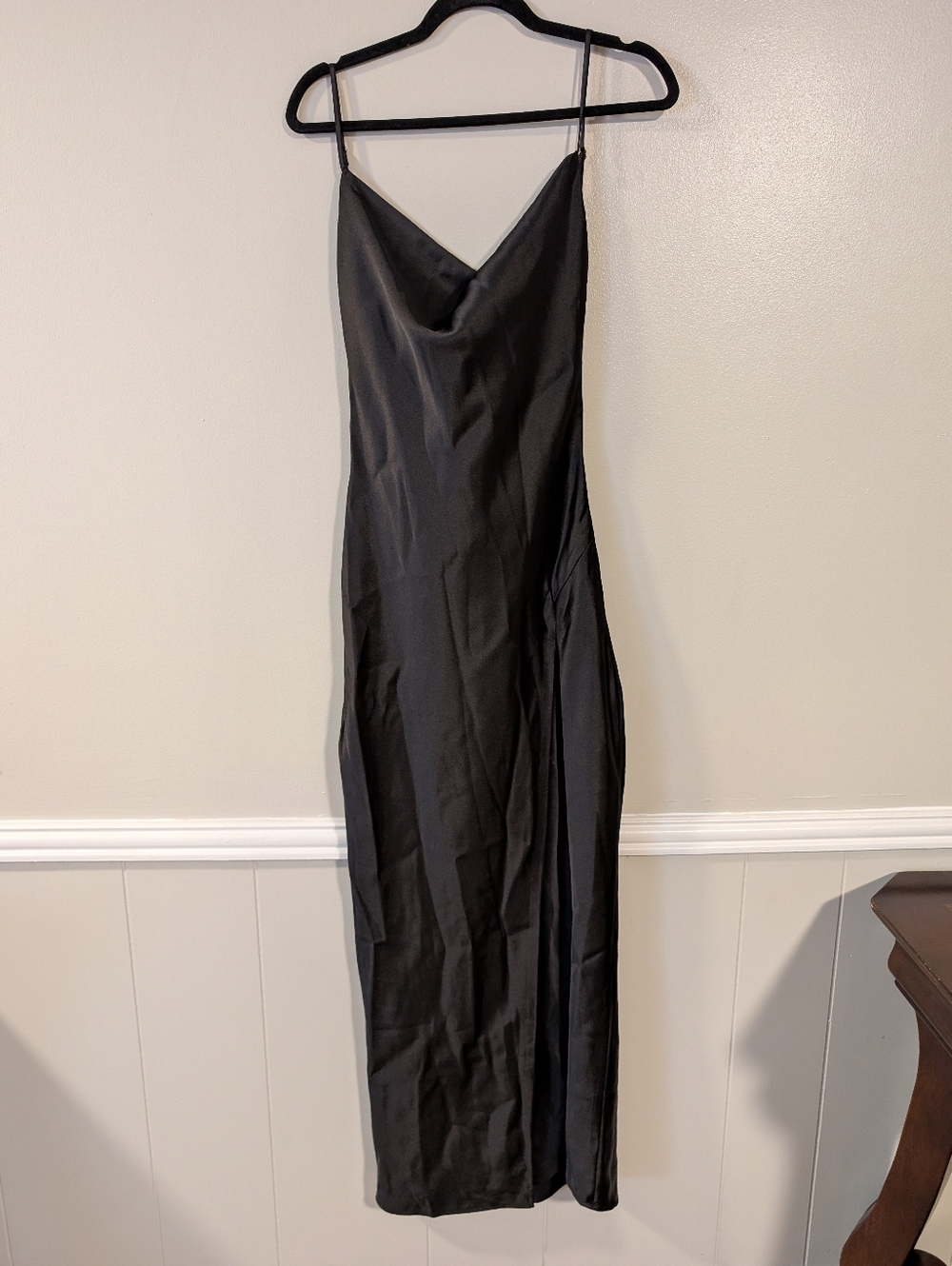 BabyBoo Black Satin Slip Dress with Cowl Neck S